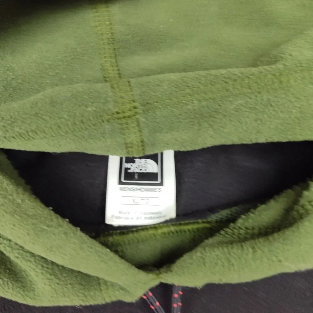 North Face Hoodie Men Extra Large Black Green Fleece Pullover Outdoor Hiking TNF